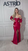 Rochie Bella lungă din satin pietre la bust și talie mâneci bufante detașabile