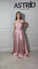 Rochie Leila lungă tip corset aplicații pietre la bust și crăpătură pe picior