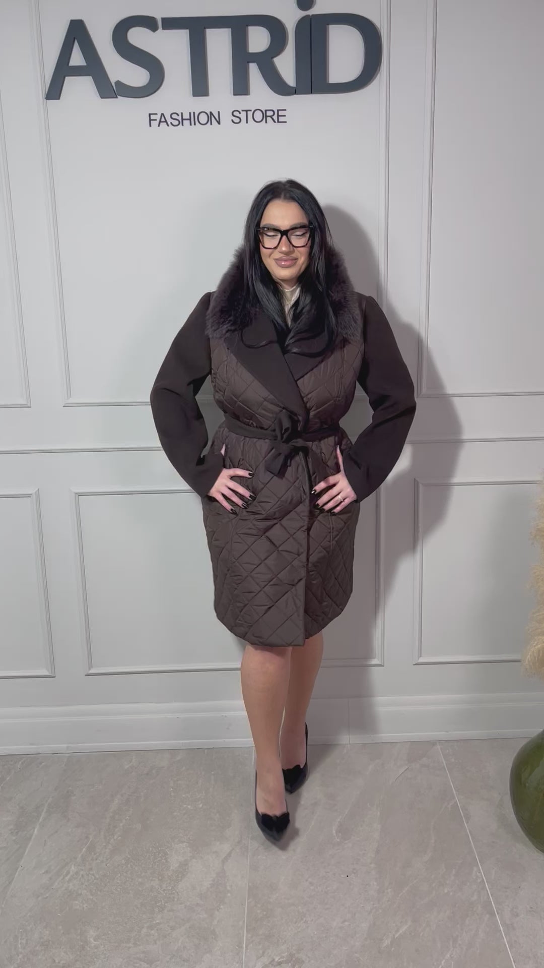 Palton Olivia combinație fâș și stofă