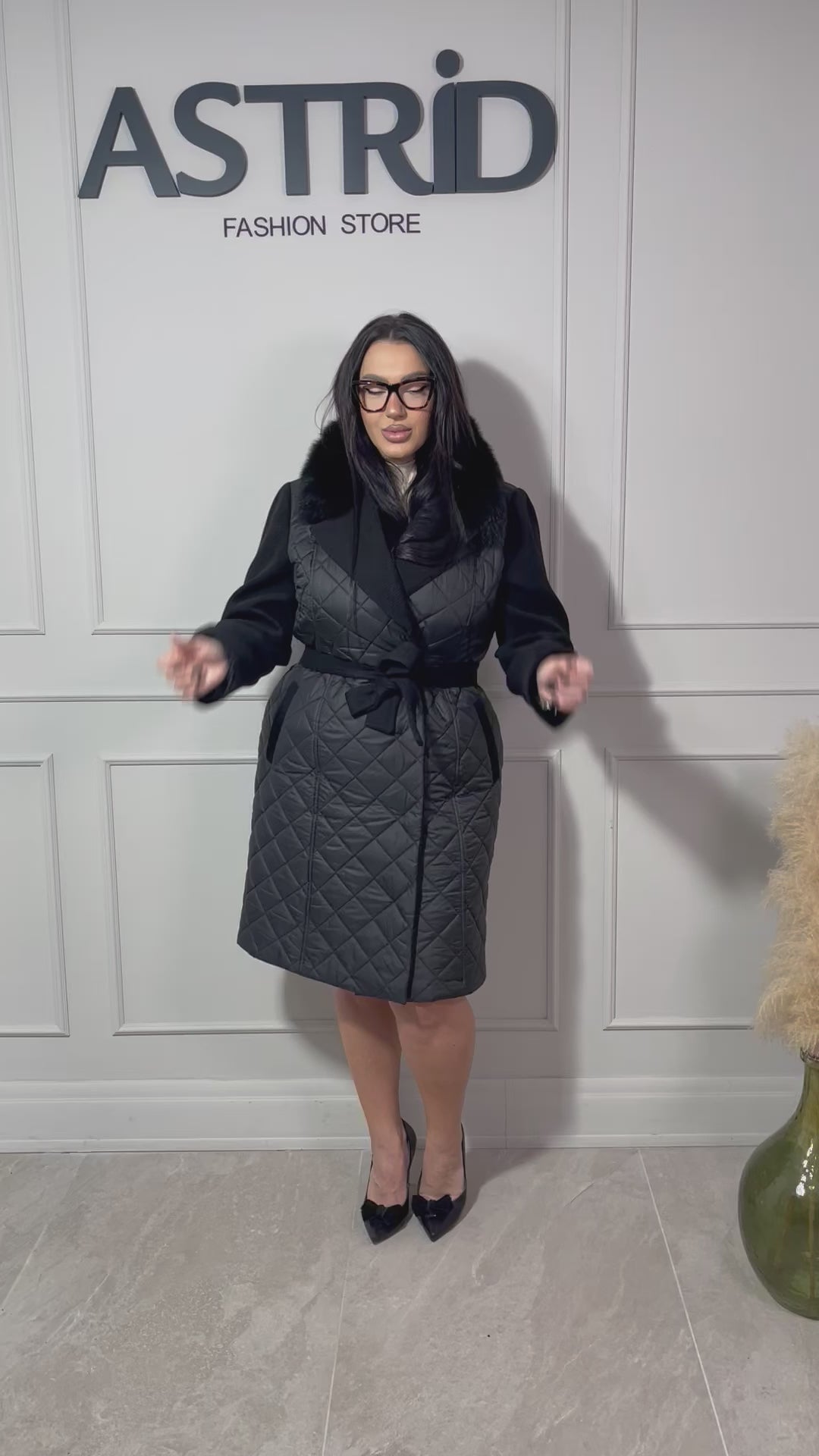 Palton Olivia combinație fâș și stofă