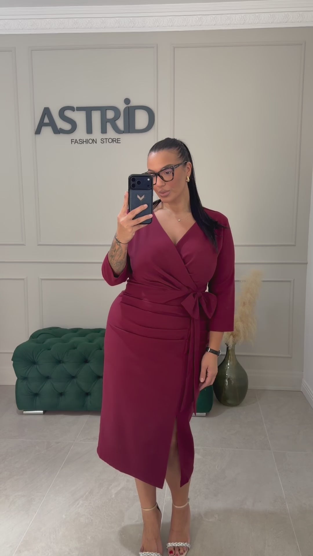Rochie Eloise midi cu funda si incretita in talie