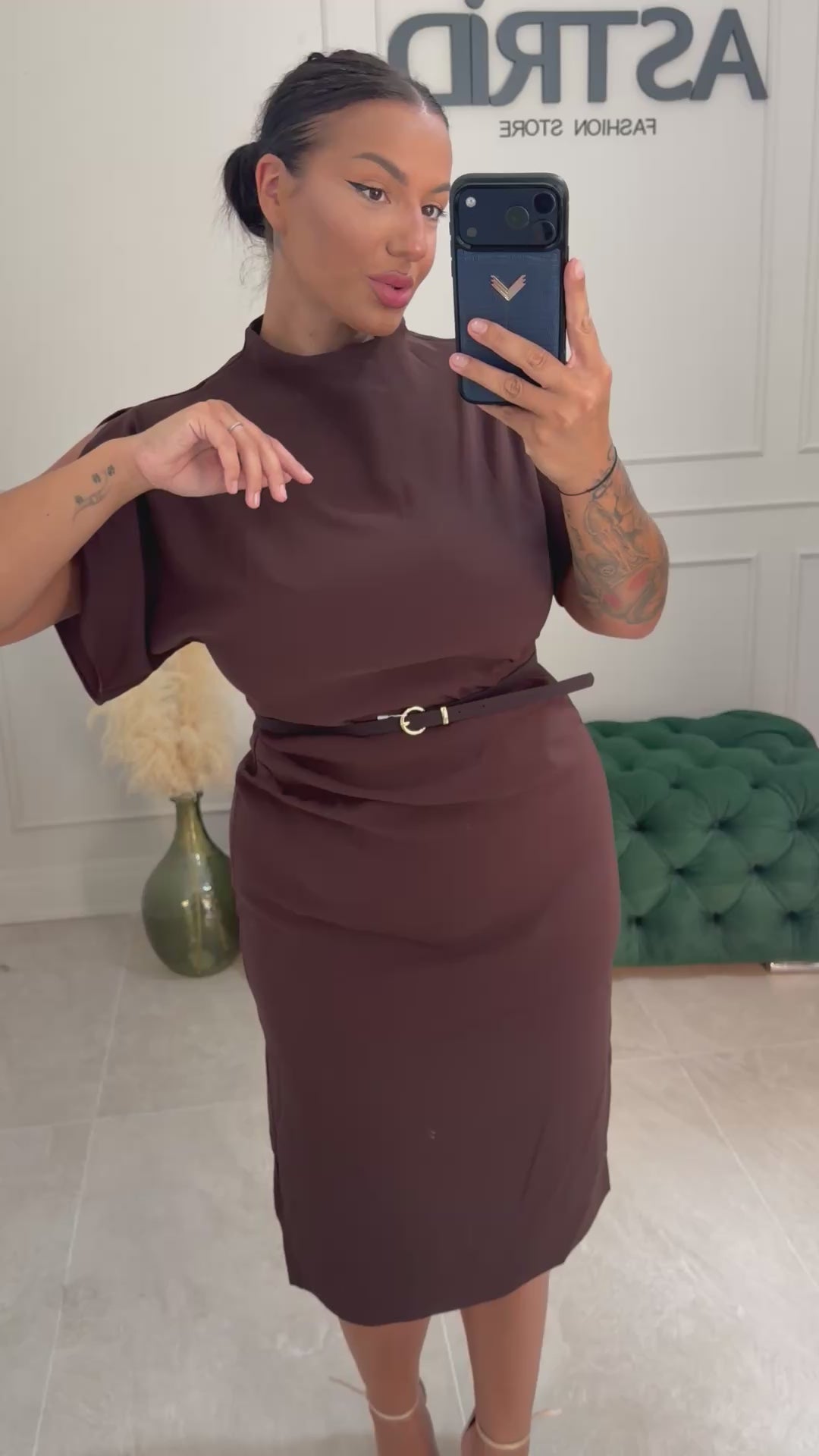 Rochie Beyza midi maro curea