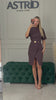 Rochie Harper midi cu maneci trei sferturi si curea in talie