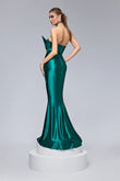 Rochie Clara lunga verde tip corset cu colt si aplicatii paiete si sclipici