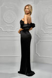 Rochie lunga, eleganta, din tafta, maneci cu volanase, slit pe picior